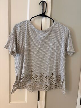 Anthropologie Striped Short Sleeve Top with Eyelet Hem